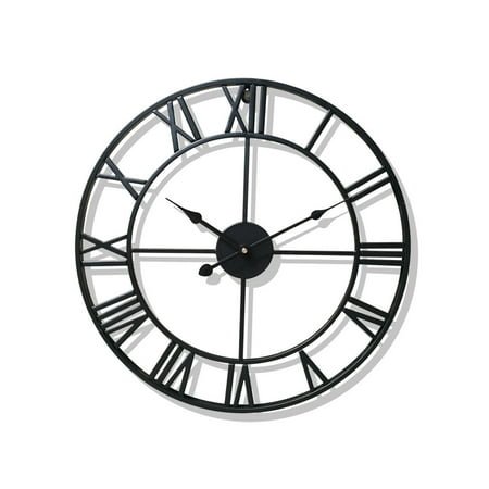 Designice Wall Clock,Elegant European Silent Large Black Iron Clock,Vintage Decorative Timepiece for Living Room,Classic Home Decor