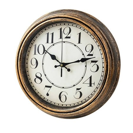 DESIGNICE Wall Clock,Vintage European Design Bathroom Clock,Artistic Clock Design Wall Clocks Battery Operated,12,Gold