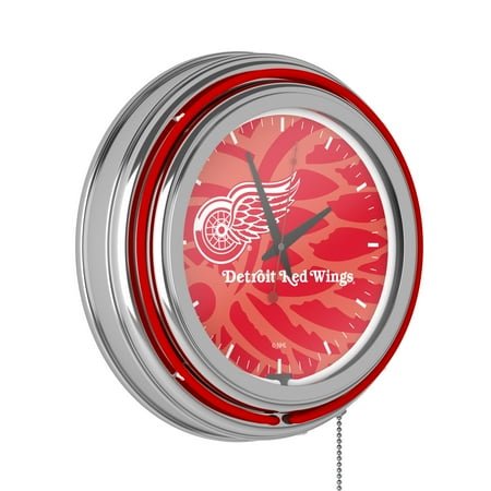 Detroit Redwings Watermark Retro Neon Analog Wall Clock with Pull Chain