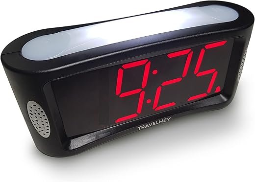 Digital Alarm Clock - Outlet Powered, No Frills Simple Operation, Large Night Light, Alarm, Snooze, Full Range Brightness Dimmer, Big Red LED Digit Display, Black