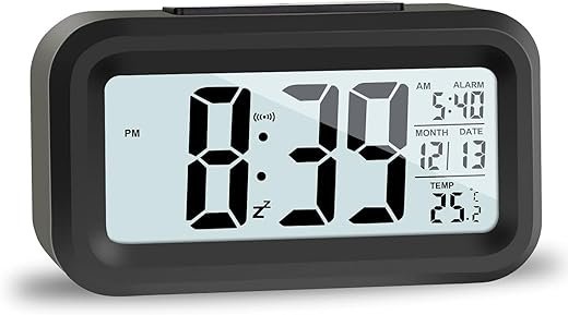 Digital Alarm Clock Battery Operated with Night Light, Indoor Temperature, Snooze Model,12/24H Display Small Clock Beside