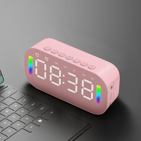 Digital Clock Qwtwty Wireless Bluetooth Speaker with FM Radio Mini Portable Card Mirror LED Night Lights Alarm Clock Sound Alarm Clock Settings for All Phone Gifts for Children On Clearance