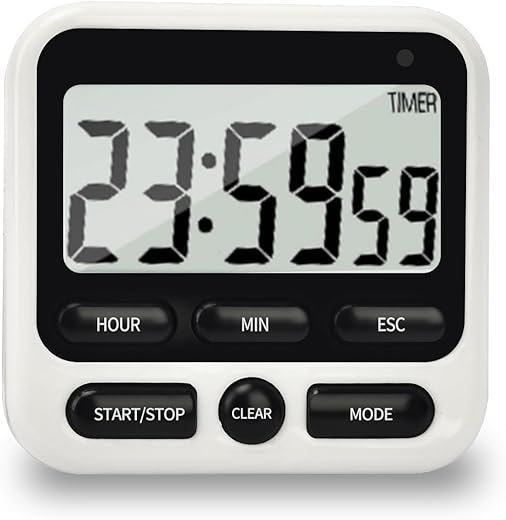 Digital Kitchen Timer 24 Hour Clock and Alarm Function with Silent or Alarm Manual Switching Count UP or Down and Memory Function Black