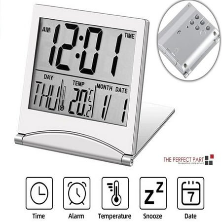 Digital Travel Alarm Clock Foldable Temperature LCD Clock Compact Desk Timer New