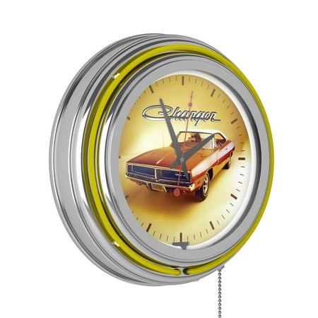 Dodge 69 Charger Retro Neon Analog Wall Clock with Pull Chain