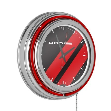 Dodge Big Stripe Retro Neon Analog Wall Clock with Pull Chain