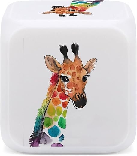 Donnapink Colorful Giraffe Head On White 7 Color LED Change Digital Glowing Alarm Clock, LED Cube Night Light Clock, Wake Up Bedside Clock for Bedroom Home Office