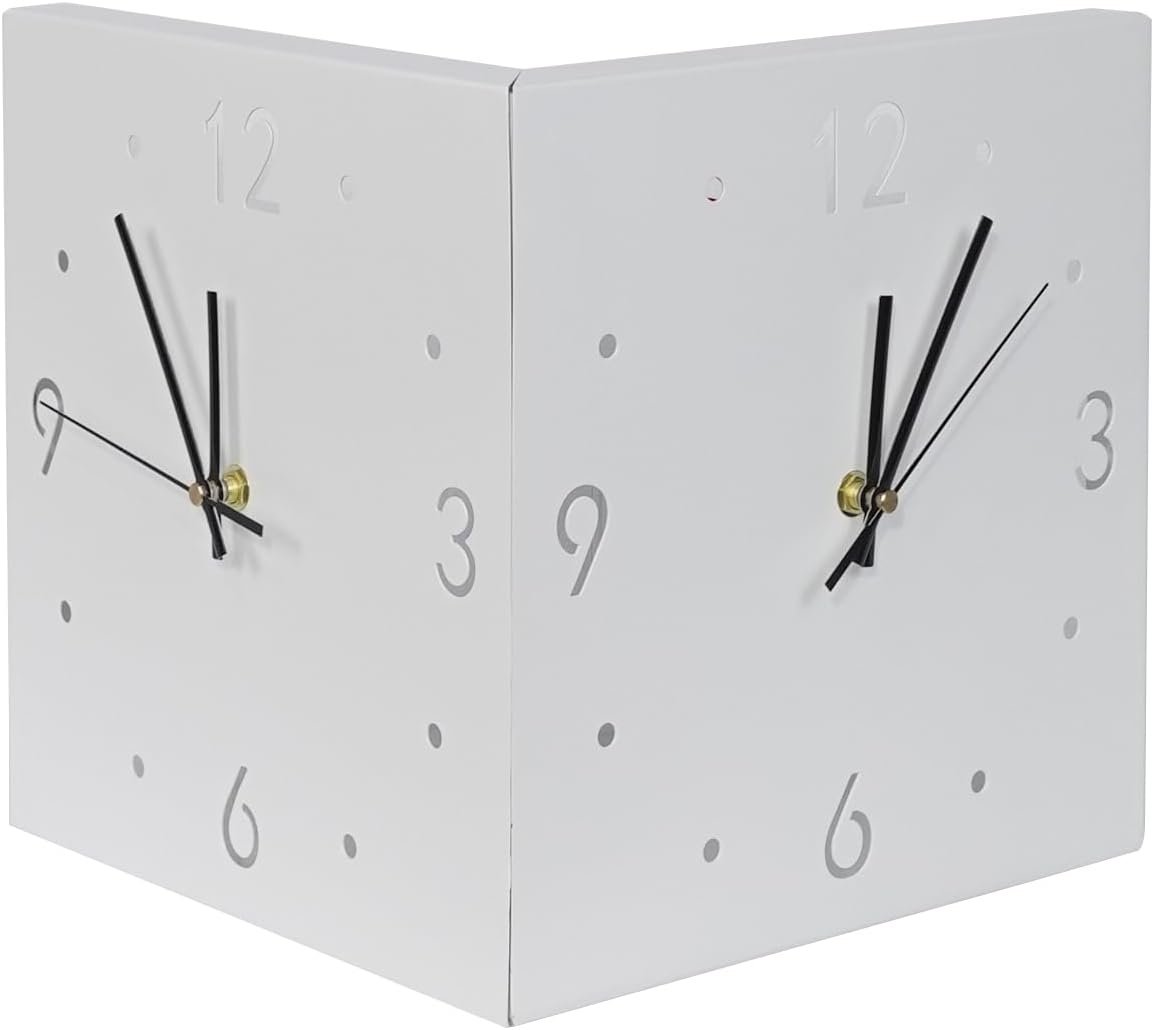 Double Sided Corner Clock, Made of Metal Material, Square Digital Clock, Silent Quartz Movement, with LED Light Strip, Decorated on The Living Room, Bedroom, and Study Walls (White)