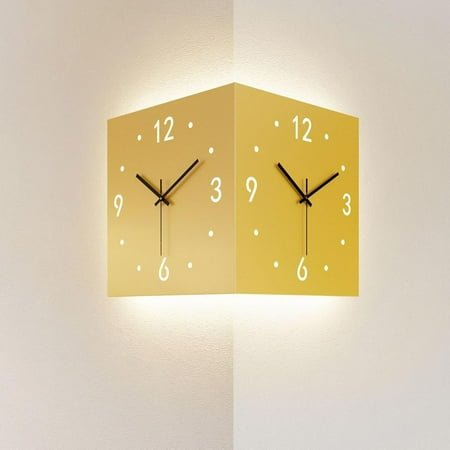 Double Sided Corner Wall Clock, Modern Decorative Art Corner Wall Clock,Silent Square Digital Wall Clock,Sensor Luminous Wall Clock for Living Room Decor