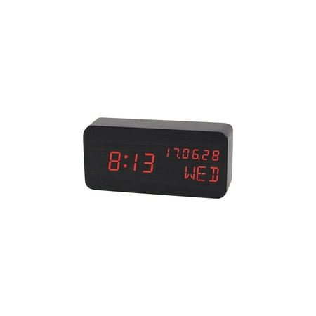 Dreamsky Alarm Clock Wooden Digital， Wooden Alarm Clock Analog Desk Alarm Clocks with Large Numbers Dst, 12/24h, Wood Décor, Square Black 2