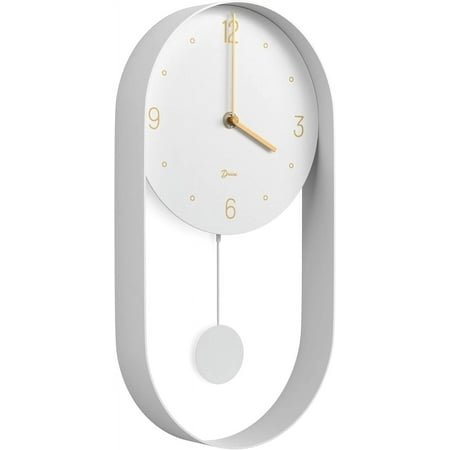 Driini Modern Pendulum Wall Clock - Decorative and Unique Metal Frame, with 8 Inch Face - Contemporary, Minimalist Design, with Silent Battery Operation - includes Both Black and Gold Pendelum