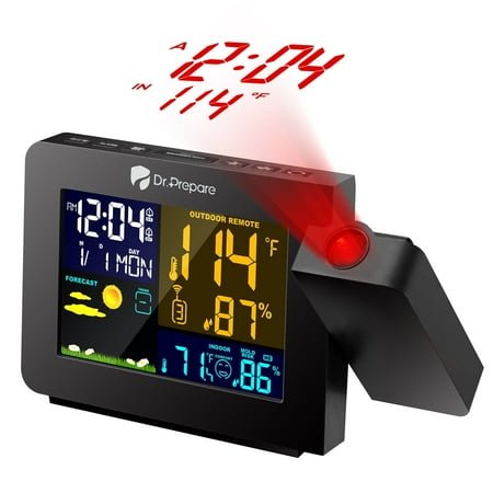 Dr. Prepare Projection Alarm Clock for Bedroom, Digital Alarm Clock with Indoor Outdoor Temperature Display/Dimmer/Weather Forecast