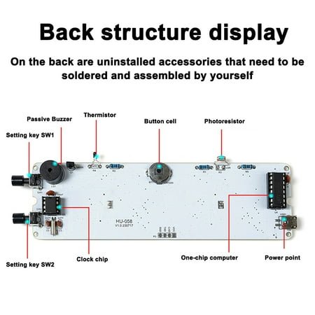 Electronic DIY table clock set,Alarm Clock Time Modes Alarm Clock Diy Set Optional Error Function Diy Function Diy Set Kit Modes Alarm Time Error Function Led Clock Kit Huiop Cousopo