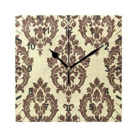 Elegant Damask Pattern Wall Clock Battery Operated Silent Non-Ticking Bedroom Office Kitchen Home School Decor 7.8(Black)