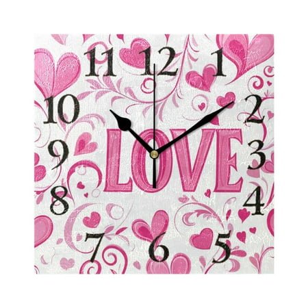 Elegant Leaves Hearts with Word Love Square Wall Clock Battery Operated Easily Read Black Pointer Home Decor for Living Room Bedroom 7.78 x 7.78