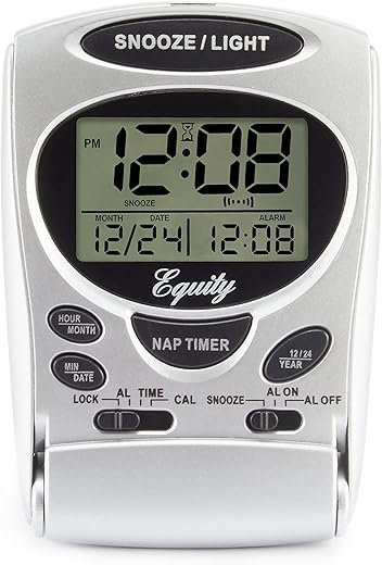 Equity 31300 Fold-Up LCD Travel Alarm Clock with Nap Timer & Backlight