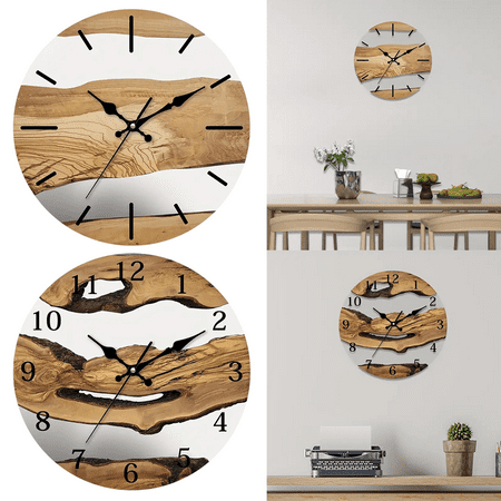 Fakrich 30CM Silent Wooden Brown Wall Clock, Farmhouse Style Vintage Rustic Clocks for Walls, Distressed Kitchen Clock Decorative for Living Room Bedroom Office ﻿(A)