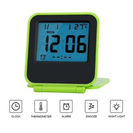 Foldable Alarm Clock Portable Ultra Slim Design Travel Tabletop Digital Alarm Clock with Temperature Calendar Date Week