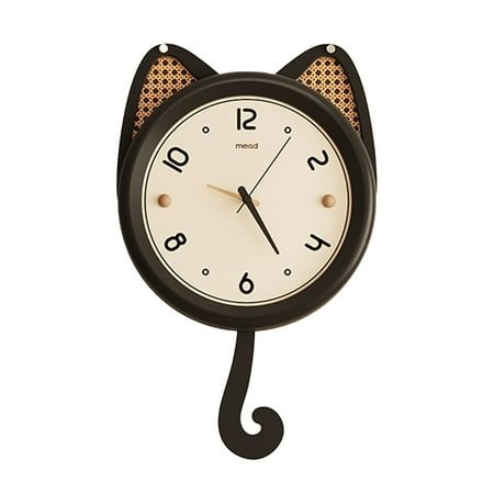 French Retro Wall Clock, Detachable Pendulum Design, Black Cat