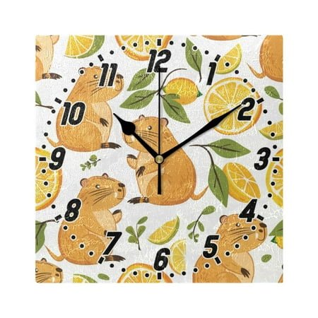 Funny Baby Capybaras and Orange Wall Clock Battery Operated Silent Non-Ticking Bedroom Office Kitchen Home School Decor 7.8(Black)