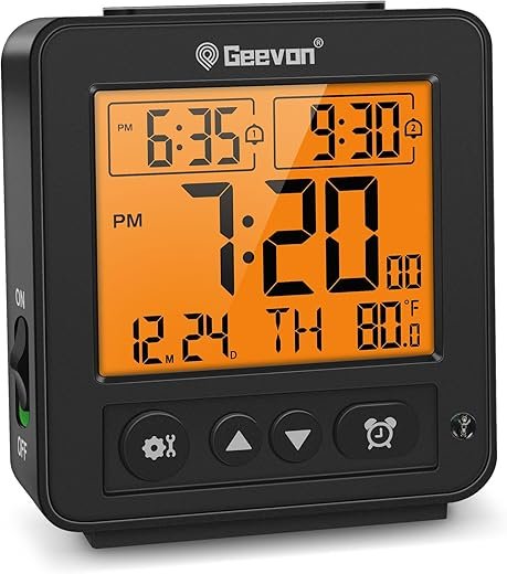 Geevon Smart Night Light Small Digital Alarm Clock with 2 Increasing Beep Alarm,Indoor Temperature, Battery Operated Travel Clock for Bedroom, Bedside,Desk(Black)