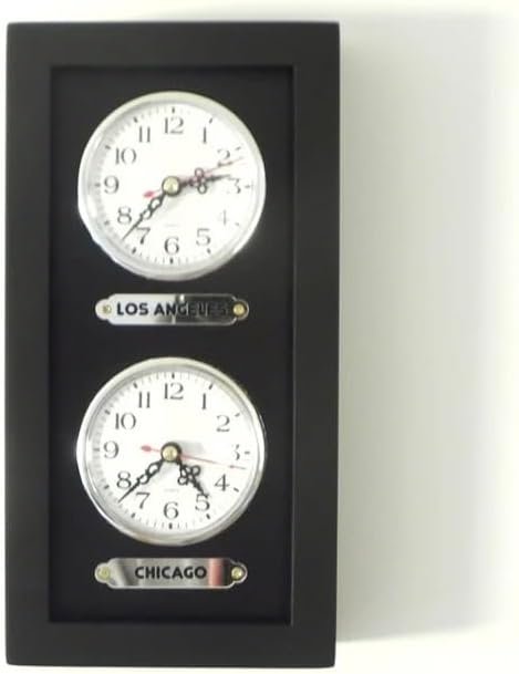 Generic Black Wall Clock with 2 Labels. Customizable Labels.Two Separate Zone Clocks. 2-Zone Clock for Wall. Time Zone Clock., Silver