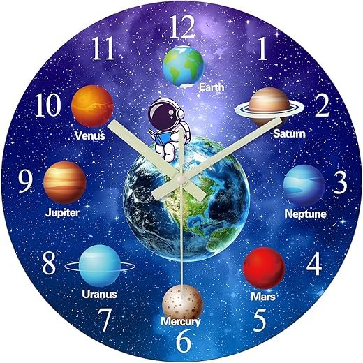 Glow in The Dark Wall Clock for Bedroom Blue Wall Clocks Battery Operated 12 Inch Slient Wall Clock for Teenager