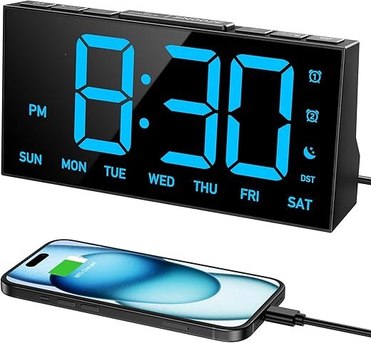 GOLOZA Digital Alarm Clocks for Bedrooms, Digital Clock with 4 Level Brightness +Off, Dual Customizable Alarms, USB Port, Power-Off Memory, Snooze, DST, 12/24H, Desk Clock for Kids Adults Elderly