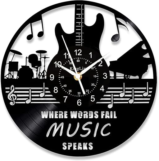 Guitar Vinyl Record Wall Clock Kinglive, Music Vinyl Records Wall Decor Round 12 Inch Room Decor - Rock Music Party Vintage Record Decor Aesthetic Unique Art Wall, Halloween Christmas Decor Gifts