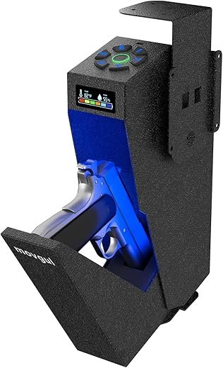 Gun Safe, Biometric Drop Down Bedside Gun Safe Quick Access Handgun Safe Mount Pistol Safe for Desk, Car, Nightstand