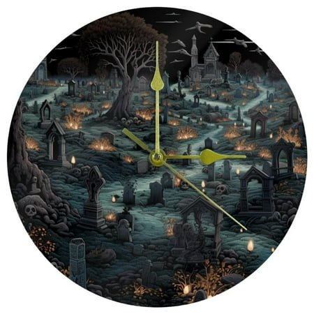 Halloween Graveyard Circular Acrylic Wall Clock - Stylish Timepiece for Modern Décor