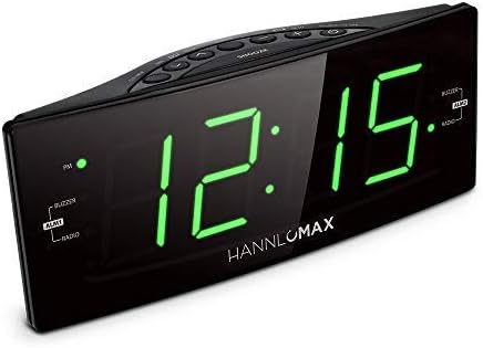 HANNLOMAX HX-112CR Alarm Clock Radio, PLL AM/FM Radio, Green LED 1.8 inches Jumbo Display, Dual Alarm, Dimmer, AC Operation only. (Black)