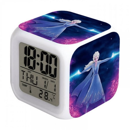 HANNTAOO Digital Alarm Clock for Kids, Cartoon Frozen Pattern 7 LED Color Changing Wake Up Clock with Thermometer Function and Night Light, Gift for Boys Girls A93-570 HTNL#1161