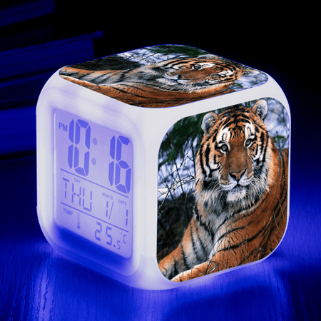 HANNTAOO LED Alarm Clock Tiger Pattern Creative Desk Table Clock Glowing Electronic Colorful Digital Clock for Unisex Adults Girl Boy Kids Children Toy Birthday Present Gift HTNL#942