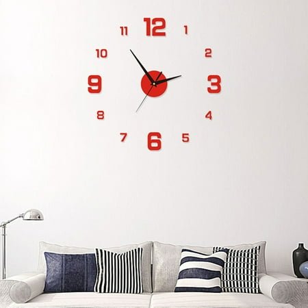 harmtty Wall Clock Precise Mute Decorative Punch-free Nordic Style Luminous Hanging Clock for Living Rooms,Red