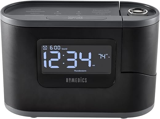 Homedics SoundSleep Recharged Alarm Clock & White Noise Sound Machine, 6-in-1 Projection Alarm Clock and Sleep Sound Machine, 8 Nature Sounds and Indoor Temperature Sensor, Auto-Off Timer