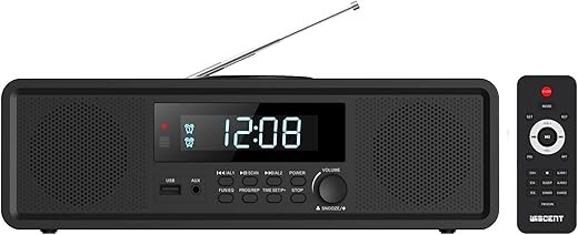 Compact Home Stereo System CD Player,Clear 20W RMS Sound System with FM Radio,Bluetooth,USB,MP3,AUX,Digital Dual Alarm Clock,CD-R/CD-RW/MP3/WMA Playback(Black)