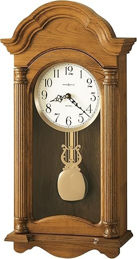 Howard Miller Amanda Wall Clock, Golden Finishing Dual-Chime Movement with Round White Dial, Volume Control Wall Mount Adjustable Levelers Perfect for Home Decor, Living Room & Office