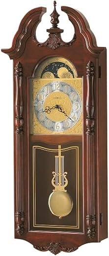 Howard Miller Handy Wall Clock II 549-443 – Windsor Cherry Finish, Vintage Home Décor, Polished Brass-Finished Pendulum, Quartz Dual-Chime Movement, Volume Control