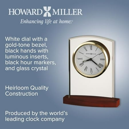 Howard Miller Marcus Table Clock 645-580 – Beveled Glass Arch, Satin Rosewood Finished Base, Polished Gold-Toned Bezel, Modern Decor, Quartz & Alarm Movement