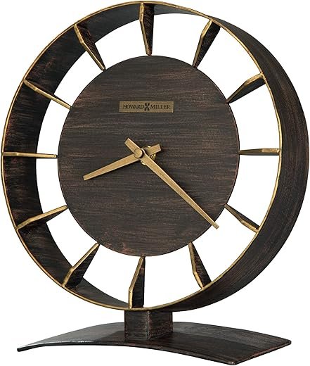 Howard Miller Rey Mantel Clock 635-218 – Finished in Brown with Reddish Undertones, Metal Timepiece with Gold Highlights, Antique Home Decor, Quartz Movement