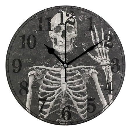 Human Skeleton with Hand Silent Wall Clock 10 Non-Ticking Battery Clock