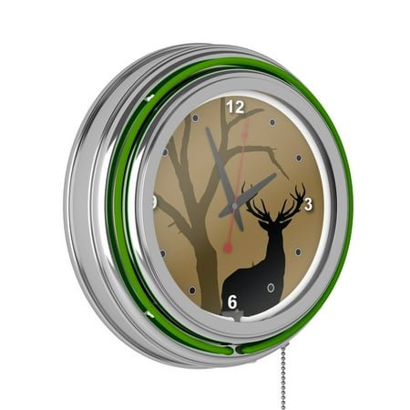 Hunt Deer Retro Neon Analog Wall Clock with Pull Chain