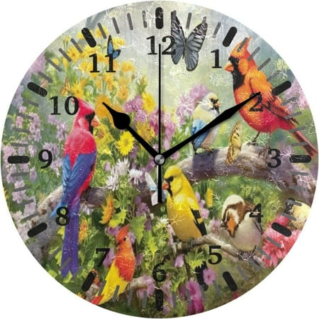 Hyjoy Bird Garden Silent Non-Ticking Wall Clock,10 Inch Battery Operated Round Easy to Read Modern Wall Clock for Kitchen Bedroom Living Room Decorative