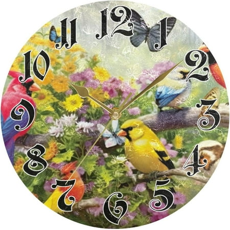 Hyjoy Wall Clock - Silent Non-Ticking, Battery Operated, 10 Inch Bird Garden Clock Decorative for Home, Bedroom, Living Room - Modern Decor Wall Clock