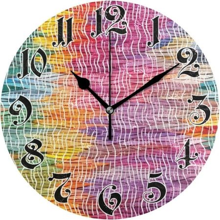 Hyjoy Wall Clock - Silent Non-Ticking, Battery Operated, 10 Inch Colorful Striped Pattern Clock Decorative for Home, Bedroom, Living Room - Modern Decor Wall Clock