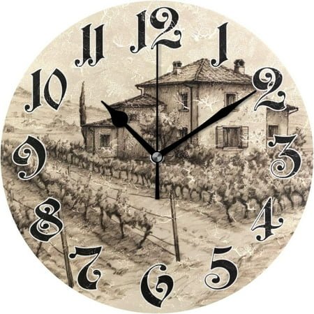 Hyjoy Wall Clock - Silent Non-Ticking, Battery Operated, 10 Inch Italian Vintage Drawing Clock Decorative for Home, Bedroom, Living Room - Modern Decor Wall Clock