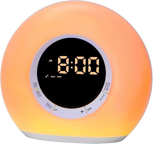 I·CODE Alarm Clock Sound Machine with Dimmable Night Light, 10 White Noise,2 Alarms,Sleep Timer,Snooze, Loud Alarm Clock for Heavy Sleepers (White)