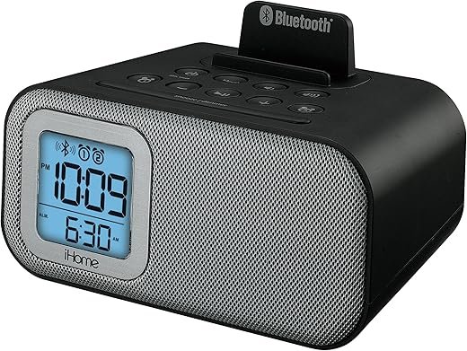 iHome IBT22BC Bluetooth Bedside Dual Alarm Clock with USB Charging and Line-In (Black)