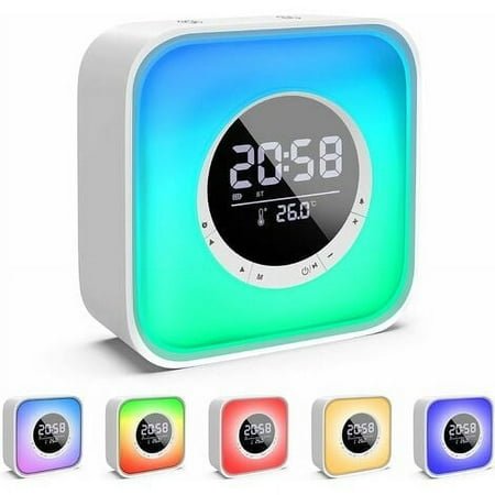 Illuminated Alarm Clock with Bluetooth Speaker with LED Bedside Lamp with 10 Color Changes, Digital Calendar Alarm Clock, FM Radio and LED Display